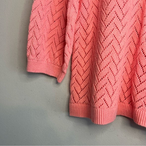 Talbots Womens PINK Open-Knit Chevron Pullover Linen Blend Sweater Sz L 3/4 Slee - Picture 3 of 11